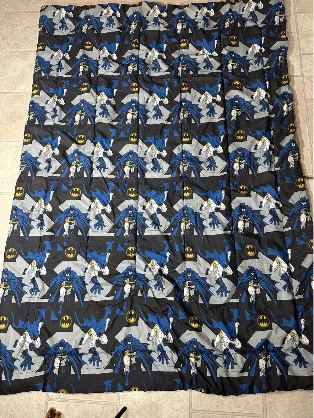 VTG 1991 Batman Twin Comforter Bedding DC Comics Blue Black Geometric Retro Y2K